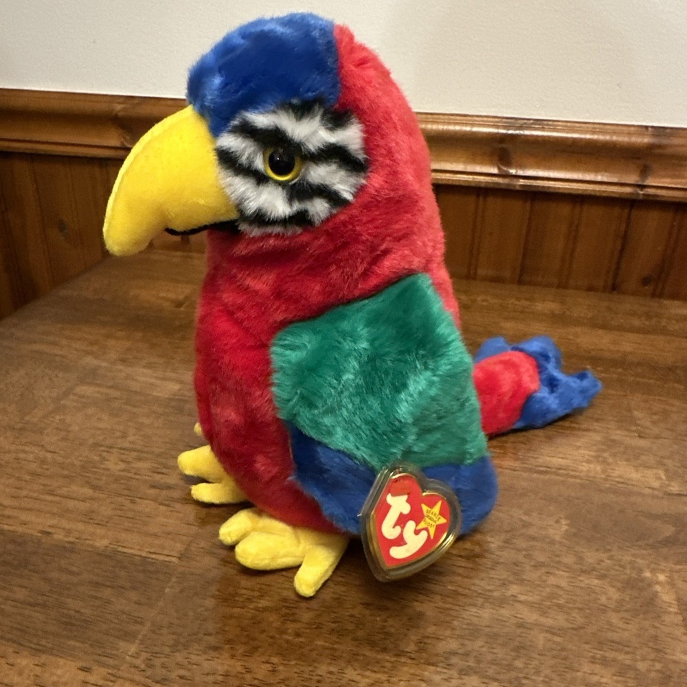 Y2K Ty Beanie Buddy Jabber The Parrot  Plush Toy 1999 With Tag Protector Retired